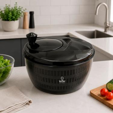 Imagem de Centrífuga de Salada Secador de Verduras Manual 4L Plástico Bico de Drenagem para Cozinha Preto Black
