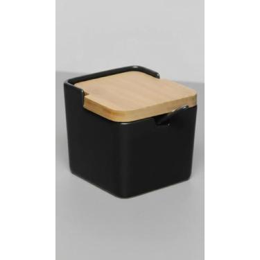 Imagem de Saleiro Porcelana Preto Bambu Com Colher 270g - Congratulations Store
