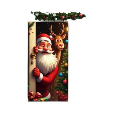 Imagem de Banner De Porta De Natal Papai Noel E Rudolf Com Recorte 2D - Decoraçã