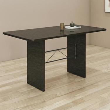 Imagem de Mesa de Jantar 6 Lugares Tampo de Ardósia 140x75cm Preto Ardósia India