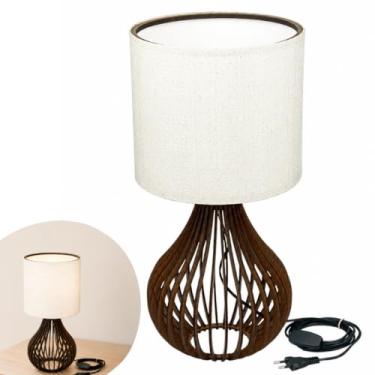 Imagem de Abajur de Mesa Beli 41 cm com Cúpula Clara Base MDF Imbuia Bivolt