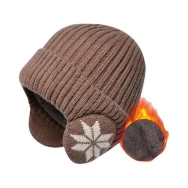 Imagem de Gorro De Inverno Unissex Tricotado Com Forro De Pelúcia E Protetor De 