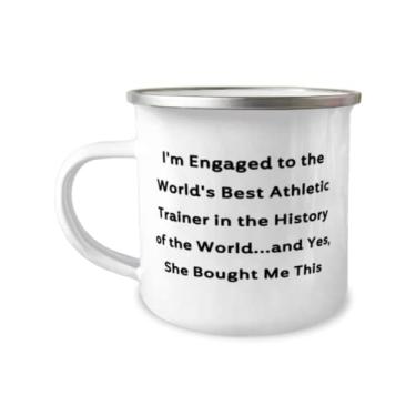 Imagem de Presentes fofos para noivos, I'm Engaged to the World's Best Athletic Trainer in the History of the, Dia dos Namorados, 355 ml Caneca para acampamento para noivo