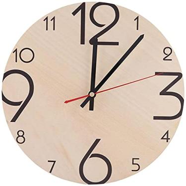 Imagem de Relógio redondo de parede, numerais árabe vintage redondo parede de madeira analógica relógio analógico à prova de umidade e impermeável para decoração de escritório em casa (A) (Size : B)