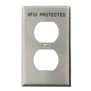 Imagem de Leviton 84003-G40 Placa de tomada de dispositivo duplex de 1 entrada, tamanho padrão, suporte de dispositivo, aço inoxidável