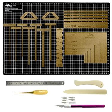 Imagem de Base Apoio de Corte 45x30 Preta Kit Scrapbook Encadernação Réguas e Gabaritos em Mdf Régua 30cm (Estilete Roxo)