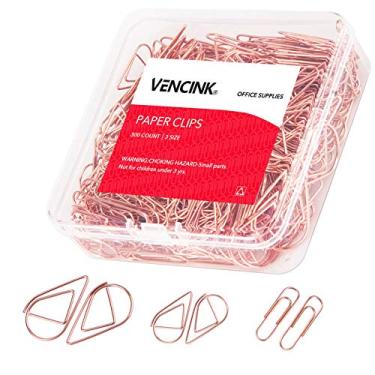 Imagem de 300 clipes de papel bonitos de alta qualidade em ouro rosa, tamanhos sortidos, clipes de papel de arame de aço inoxidável liso para estudantes de escritório, meninas, crianças, documentos, organização, casamento, caixa de armazenamento da VENCINK, Rose Gold, Assorted Size