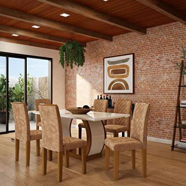 Imagem de Conjunto de Mesa de Jantar com 6 Cadeiras Estofadas Jéssica Animalle Off White e Chocolate