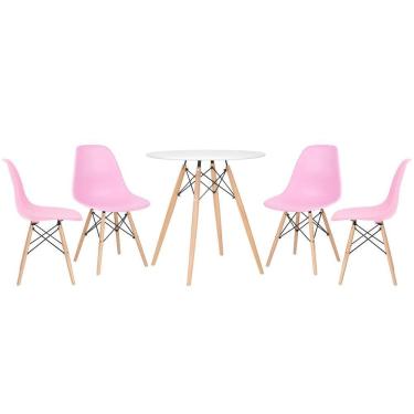 Imagem de KIT - Mesa redonda Eames 70 cm branco + 4 cadeiras Eiffel DSW