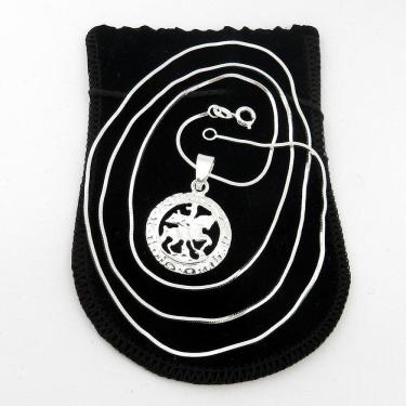 Imagem de Corrente Masculina 70Cm 1Mm + São Jorge Folheada Prata Cr272