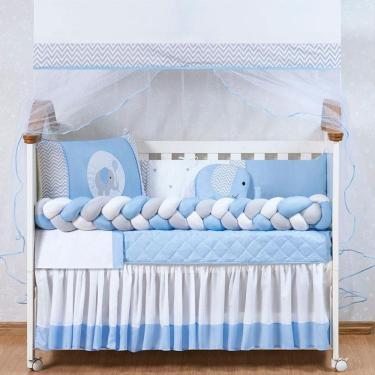 Imagem de Kit Berço Para Menino 14 Peças Com Saia e Travesseiro Azul