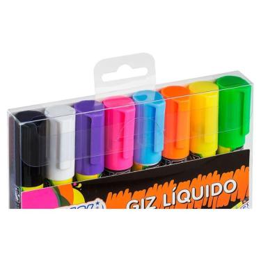 Imagem de Kit Giz Liquido 8 Cores Neon Duas Pontas Redonda/Chanfrada