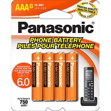 Imagem de Panasonic Baterias recarregáveis HHR-4DPA/8BA AAA NiMH genuínas para telefones DECT sem fio, pacote com 8