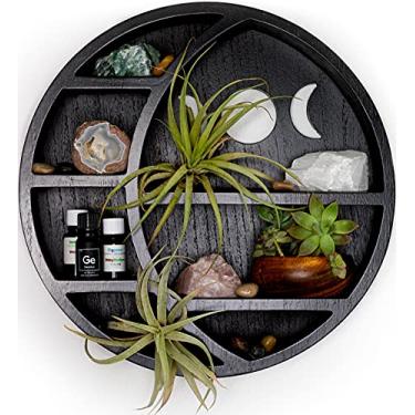 Imagem de Onyx Haus Prateleira de lua crescente para pedra de cristais, óleo essencial, planta pequena e arte - parede, sala, decoração gótica bruxa, prateleiras boêmias, rústicas, prateleiras flutuantes de