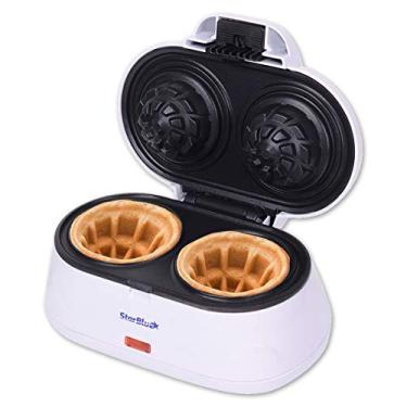 Imagem de Máquina de fazer waffles duplos da StarBlue – Branca – Faz waffles belgas em formato de tigela em minutos | Perfeita para servir sorvete e frutas | Ideias de Presente 110 V 50/60Hz 1200 W
