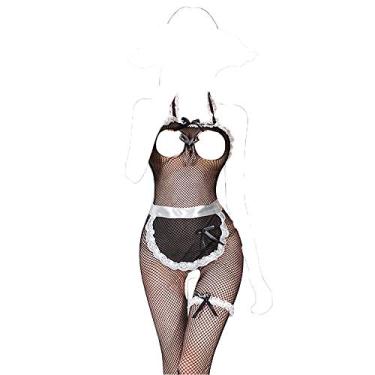 Imagem de SINMIUANIME Lingerie Sexy Deep V Fishing Stewardess Lingerie Airline Feminino Uniforme Cosplay Vestido Feminino (7488Preto)