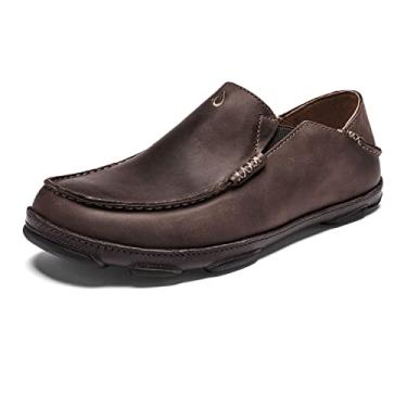 Imagem de OLUKAI Moloa Sapatos masculinos de couro premium, design fácil de calçar e descalçar, mocassins casuais e versáteis, salto embutido e tração aprimorada, Dk Wood/Dk Java, 11,5, Dk Wood/Dk Java, 43