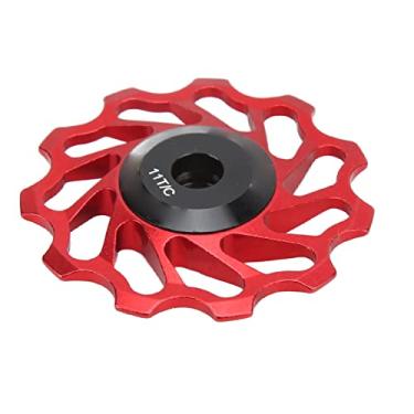 Imagem de Polia do desviador traseiro de bicicleta, rolo de guia de roda de bicicleta de fresagem cnc anodização fina polimento para bicicletas de montanha 11 dentes roda guia de cerâmica vermelha
