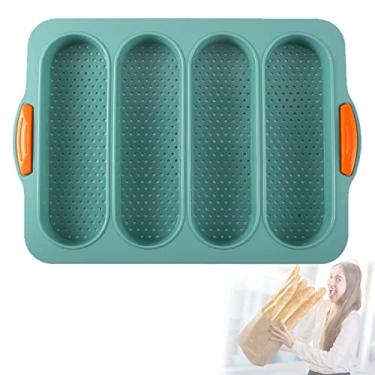 Imagem de Panela de baguete de silicone, panela de baguete francesa antiaderente para assar, panela de pão francês de silicone, bandeja de baguete, panela de pão de cachorro-quente, assadeira de rolo Hoagie, ferramentas de cozimento para restaurante doméstico (verde escuro)