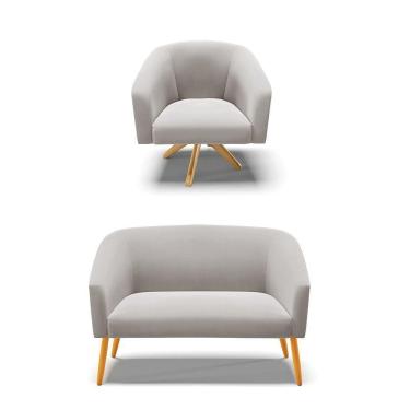 Imagem de Kit 1 Namoradeira E 1 Poltrona Giratória Cinza Base Madeira