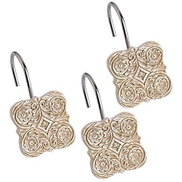 Imagem de Creative Scents Conjunto de 12 ganchos para cortina de chuveiro 100% livre de ferrugem - para cortina de chuveiro Rod Victoria Collection (bege)