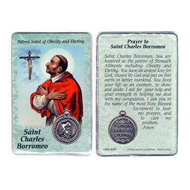 Imagem de Lumen Mundi - Cartão de Oração São Carlos Borromeo - Patrono da Obesidade e Dieta - Medalha - 8,9 cm x 6,3 cm