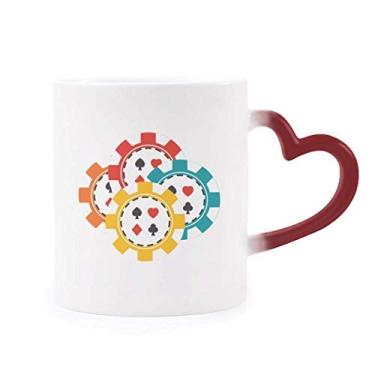 Imagem de Caneca de grés colorida com ilustração de fichas de cassino sensível ao calor vermelha que muda de cor