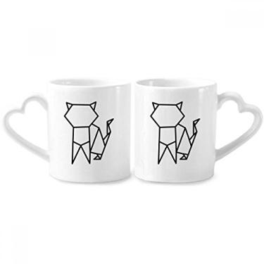 Imagem de Conjunto de canecas de porcelana para casal, formato geométrico, gato, abstrato, origami, coração
