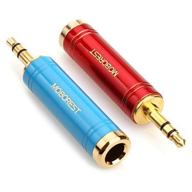 Imagem de Adaptador de cobre estéreo puro de 3,5 mm para 6,35 mm da Moborest, 3.5Male-6.35Female-1Red+1Blue