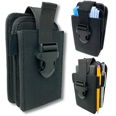 Imagem de Nylon Dual Pocket Phone Holster. Belt Clip Pouch with Adjustable Quick Release Buckle Closure. Carry Two Phones, Face Mask, Notepad, Insulin Pump, Multi-Tool or Utility Knife.