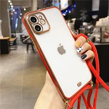 Imagem de Cordão de cordão galvanizado moderno Estojo de telefone de silicone transparente e macio para iPhone 13 12 11 14 Pro Max XS XR X 8 7Plus Mini SE, vermelho, para iPhone 13 Mini