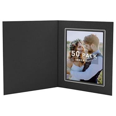 Imagem de Golden State Art Pacote com 50, pastas de fotos 5 x 7, pretas com forro prateado, molduras para fotos DIY, todas as ocasiões