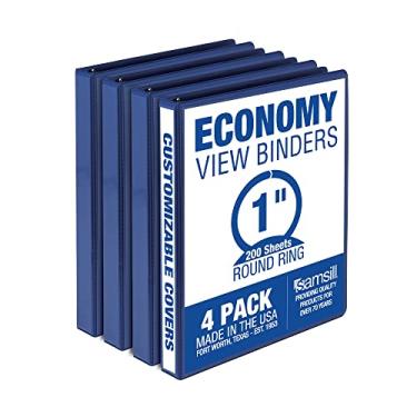 Imagem de Samsill Fichários de 3 anéis de 2,5 cm, feitos nos EUA, anel redondo econômico, capa de visualização transparente, capacidade para 200 folhas - para escola, casa, escritório - azul, pacote com 4