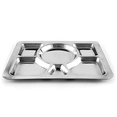 Imagem de Gourmet Mix Bandeja de Alimentação Inox 6 Divisões – Aço Inox 40cm para Refeições Refeitório, Hotel, Restaurante, camping, Escola e Hospital