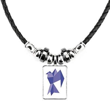 Imagem de DIYthinker Colar com padrão de pombo abstrato origami roxo joia torque pingente de corda de couro