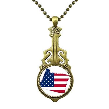 Imagem de DIYthinker Colar Oregon com mapa dos EUA e estrelas listradas, pingente de música de guitarra antiga