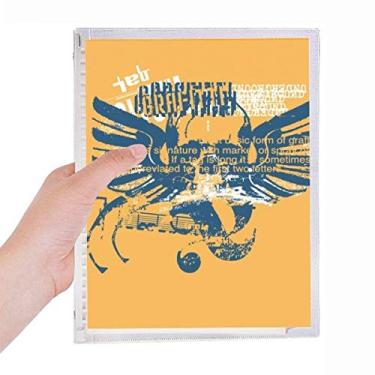 Imagem de Caderno de anotações em folhas soltas com caveiras e asas de caveira azul laranja