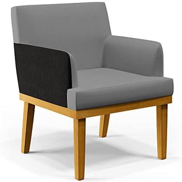 Imagem de Poltrona Decorativa Para Sala de Estar e Recepção Beatriz W01 Linho Cinza Escuro Couríssimo Preto - Lyam Decor