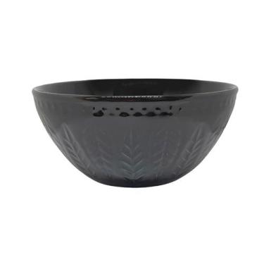 Imagem de Bowl Em Cerâmica Preto Relieve Folhas Tigela 550ml Yoi