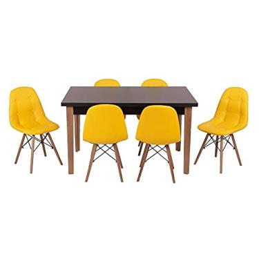 Imagem de Conjunto Mesa de Jantar Luiza 135cm Preta com 6 Cadeiras Botonê - Amarelo