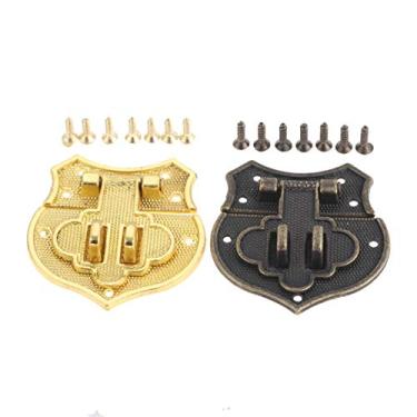 Imagem de 1 pc / 2pcs Bronze/Caixa de Ouro Hasp Lock Catch Catches para Jewelry Box SuitCase Fivela Fecho Antique Cadeado Móveis Hardware 38 * 38mm YYDFPIIA (Color : 1pc Bronze and 1pc gold)