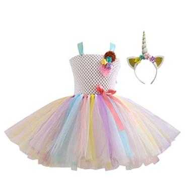 Imagem de Vestido infantil de arco-íris para bebês e , saia de balé para festa de carnaval, unicórnio e arco-íris
