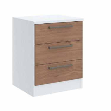 Imagem de Mesa de Cabeceira Modulada 3 Gavetas Requinte+ Móveis Castro Branco Line/Macadâmia