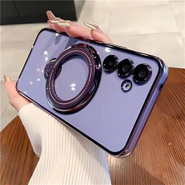 Imagem de Capa de suporte de revestimento de luxo para Samsung Galaxy S23 S22 Ultra Plus A32 52 com protetor de lente de câmera capa à prova de choque, roxo, para Samsung 23 Plus