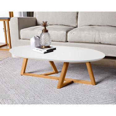 Imagem de Mesa de Centro Sala Classic Oval com Pés em Madeira Maciça