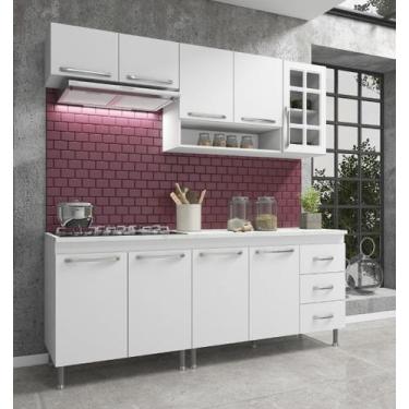 Cozinha completa sophie viena modulada 6 peças 295 cm 15 portas 3 gavetas  com tampo branco