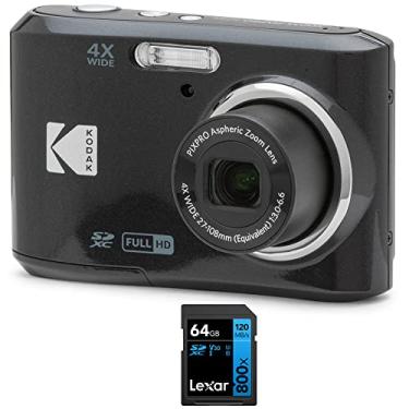 Imagem de Kodak Câmera digital FZ45BK PIXPRO 16MP preta pacote com cartão de memória Lexar 64GB alto desempenho 800x UHS-I SDHC série azul