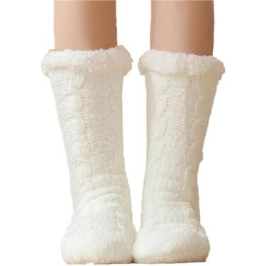 Imagem de IFFANY Meias femininas fofas, meias térmicas de Natal, meias de cama, meias de inverno confortáveis macias grossas felpudas antiderrapantes, Branco, tamanho �nico