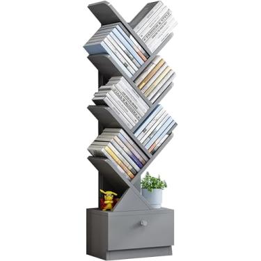 Imagem de Prateleira de árvore, estante em formato de árvore, estante em pé com gaveta, suporte de chão multifuncional simples e moderno para sala de estar, quarto, cinza, 8 andares 421Sensacional