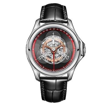 Imagem de OBLVLO Relógio masculino mecânico automático super luminoso criativo pulseira de couro de vidro submostrador à prova d'água relógio masculino casual DK-Star-Glass (OBL-DK-GL-YRB)